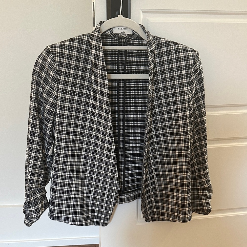 NWT Babaton Black & White Plaid Power Blazer